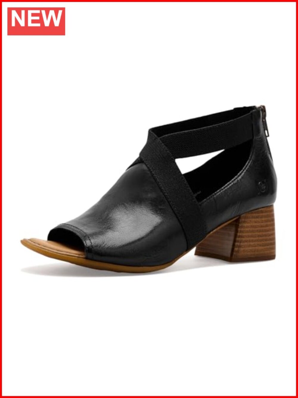 Leather Elastic Ankle Strap Block Heel Sandals Open Toe Pump